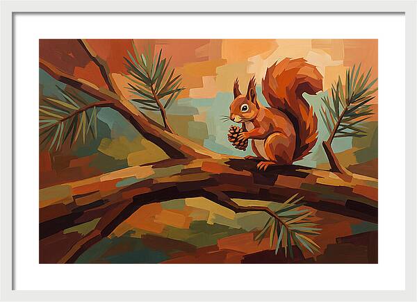 Red Squirrel Among Pine Branches