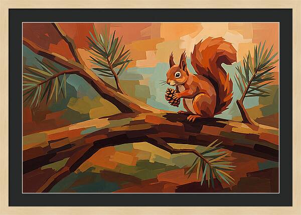 Red Squirrel Among Pine Branches