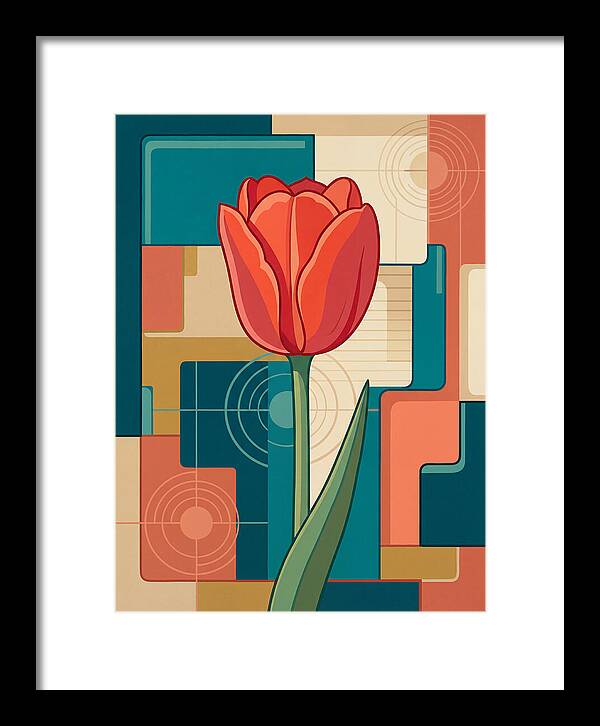Red Tulip Against Geometric Background