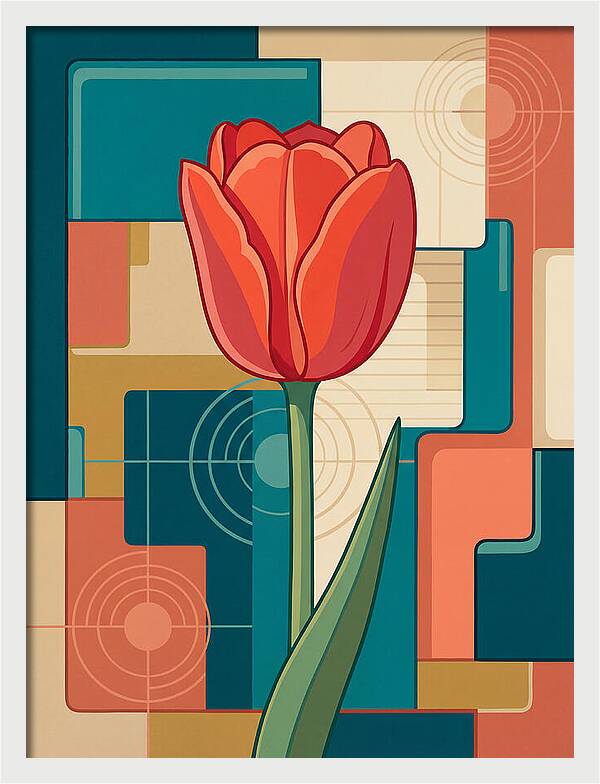 Red Tulip Against Geometric Background