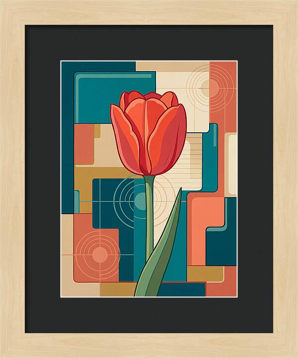 Red Tulip Against Geometric Background