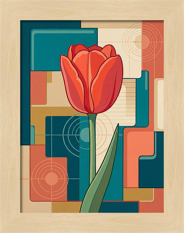 Red Tulip Against Geometric Background