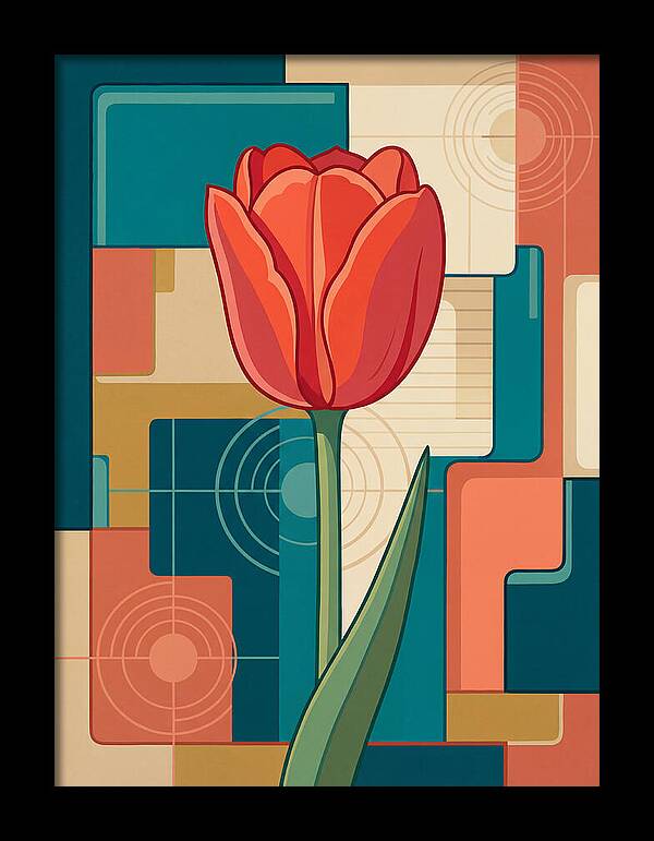 Red Tulip Against Geometric Background