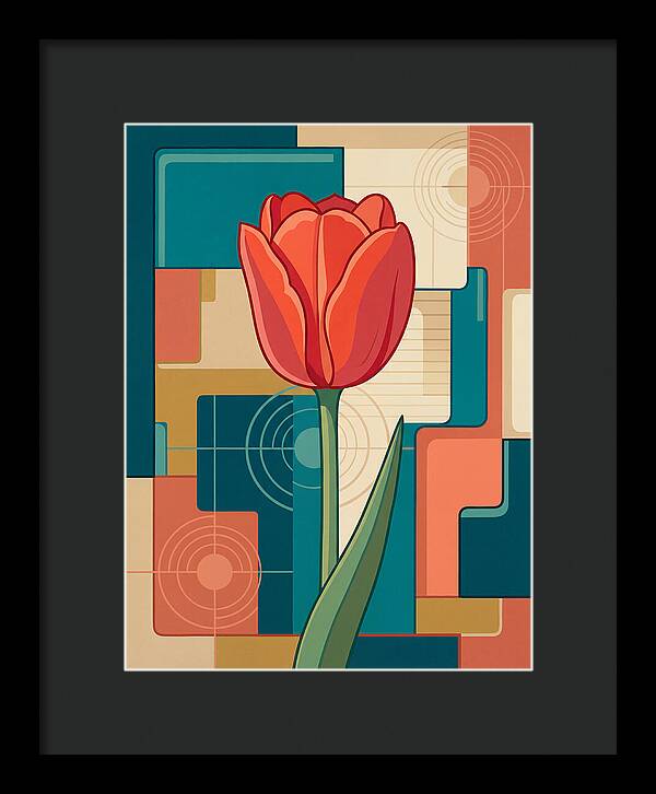 Red Tulip Against Geometric Background