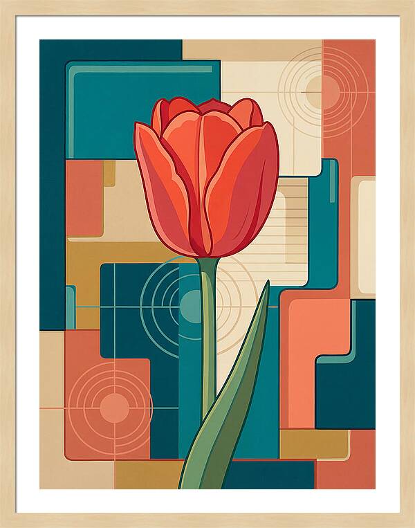 Red Tulip Against Geometric Background