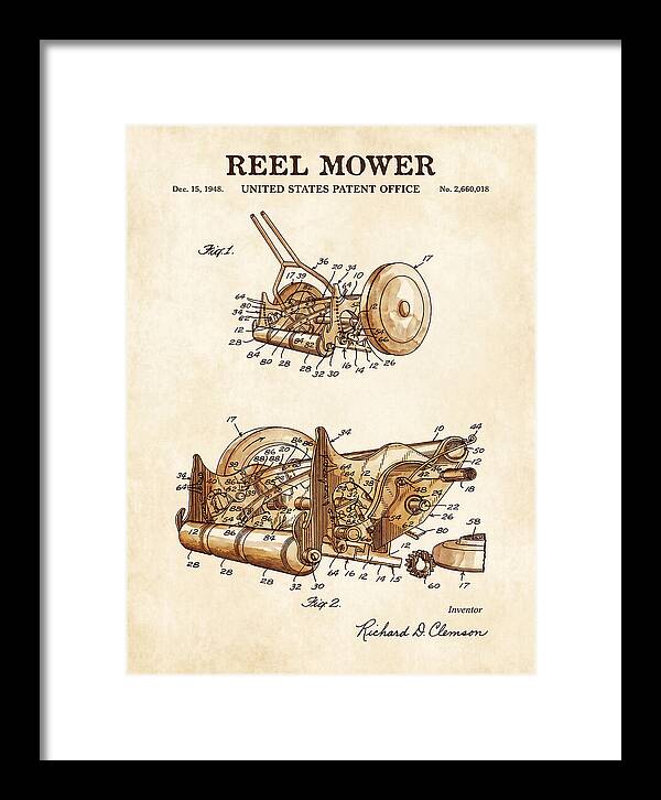 Reel Mower Watercolor Patent Us2660018a