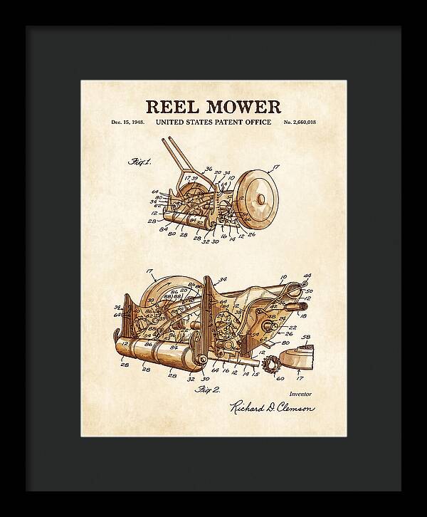 Reel Mower Watercolor Patent Us2660018a