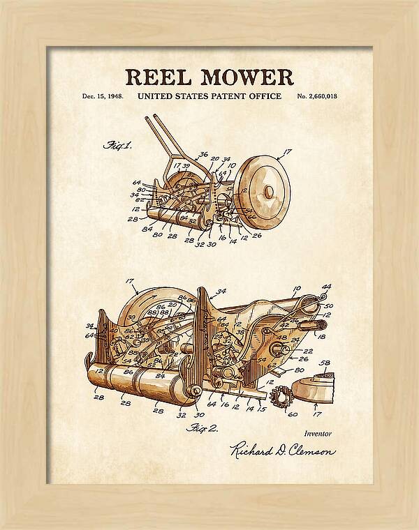 Reel Mower Watercolor Patent Us2660018a
