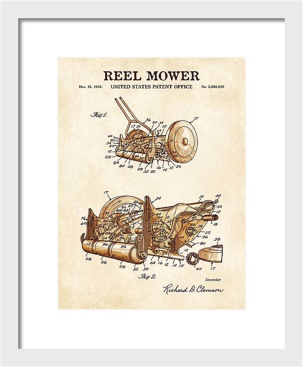 Reel Mower Watercolor Patent Us2660018a