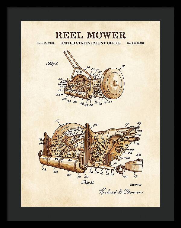 Reel Mower Watercolor Patent Us2660018a