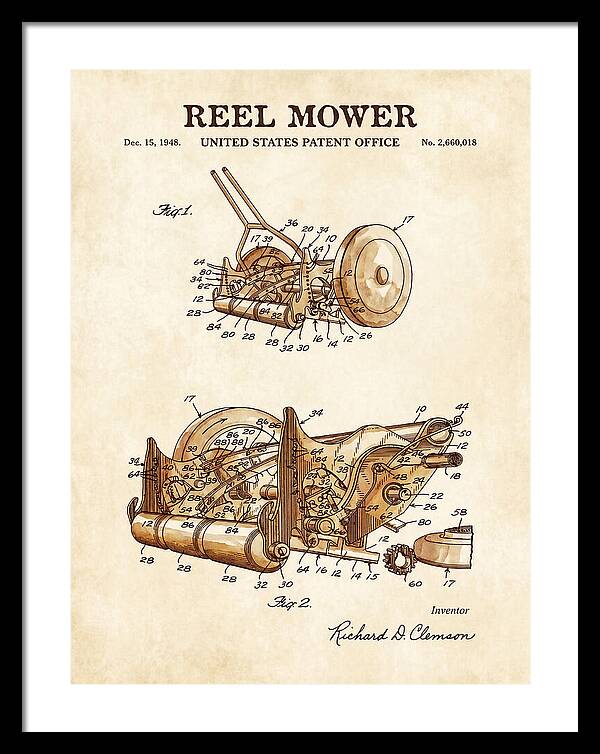 Reel Mower Watercolor Patent Us2660018a