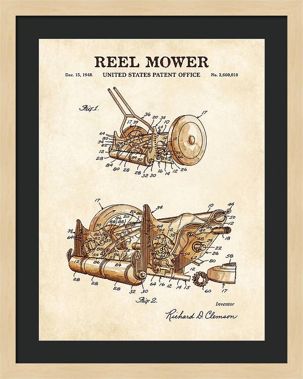 Reel Mower Watercolor Patent Us2660018a