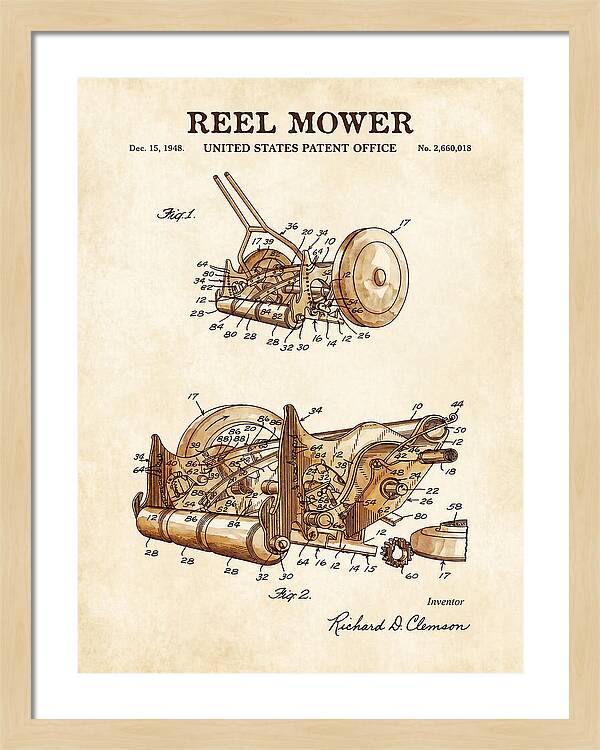 Reel Mower Watercolor Patent Us2660018a