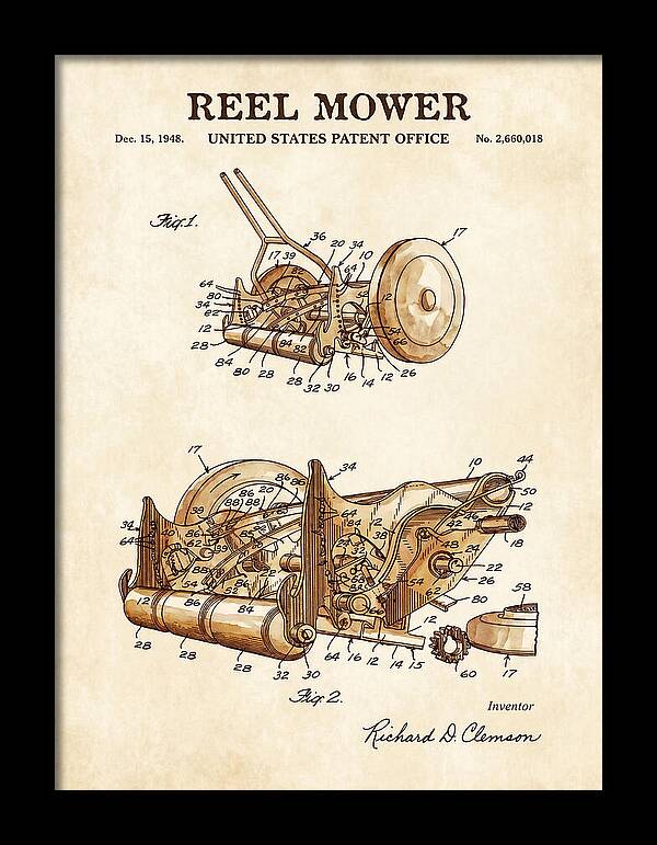 Reel Mower Watercolor Patent Us2660018a