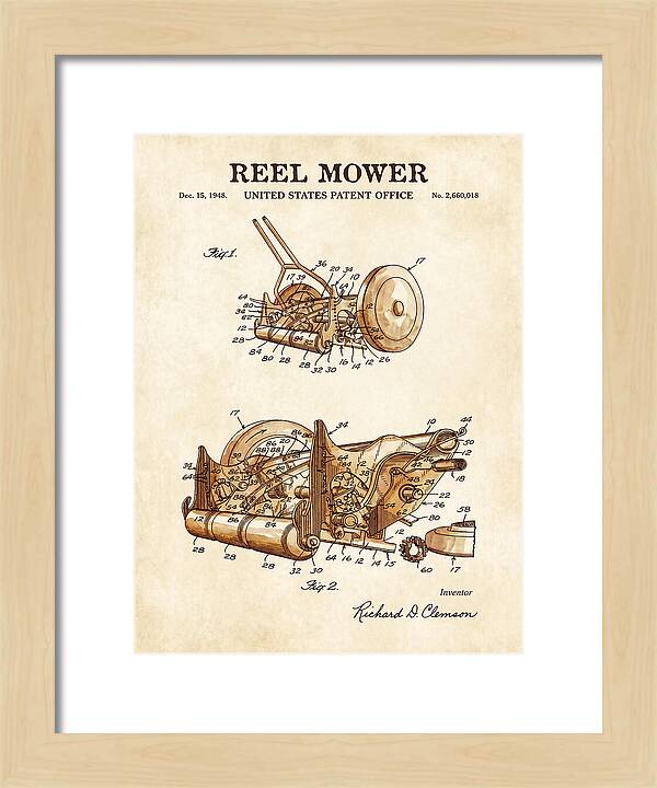 Reel Mower Watercolor Patent Us2660018a