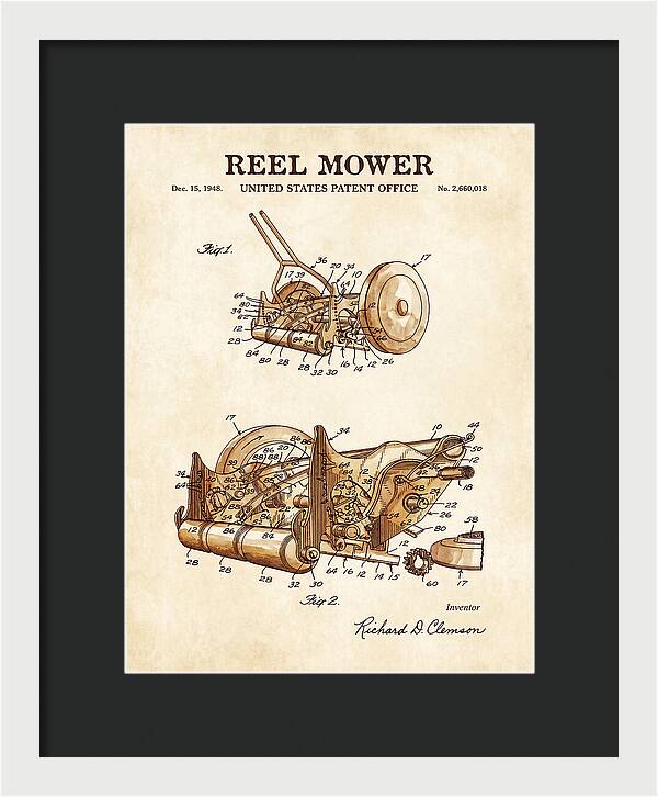 Reel Mower Watercolor Patent Us2660018a