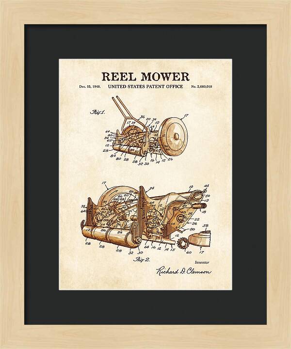 Reel Mower Watercolor Patent Us2660018a