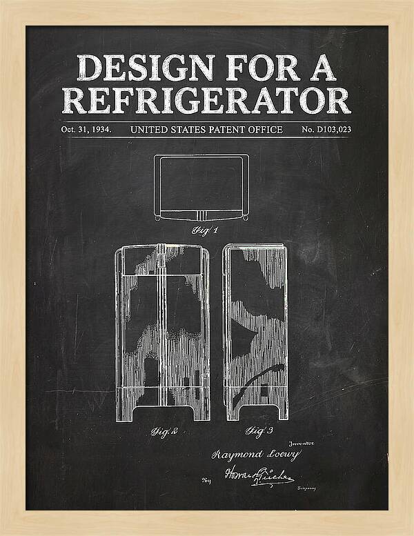 Refrigerator Raymond Loewy Chalkboard Patent Usd103023s