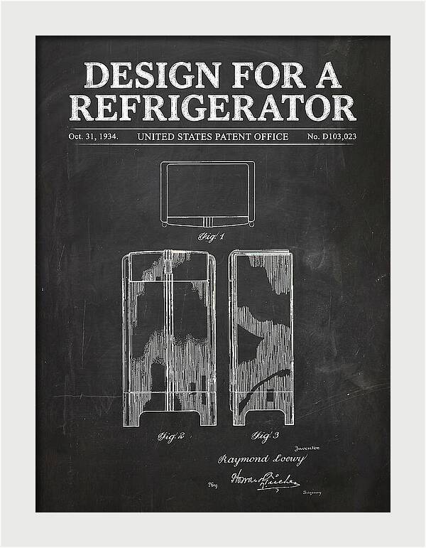 Refrigerator Raymond Loewy Chalkboard Patent Usd103023s