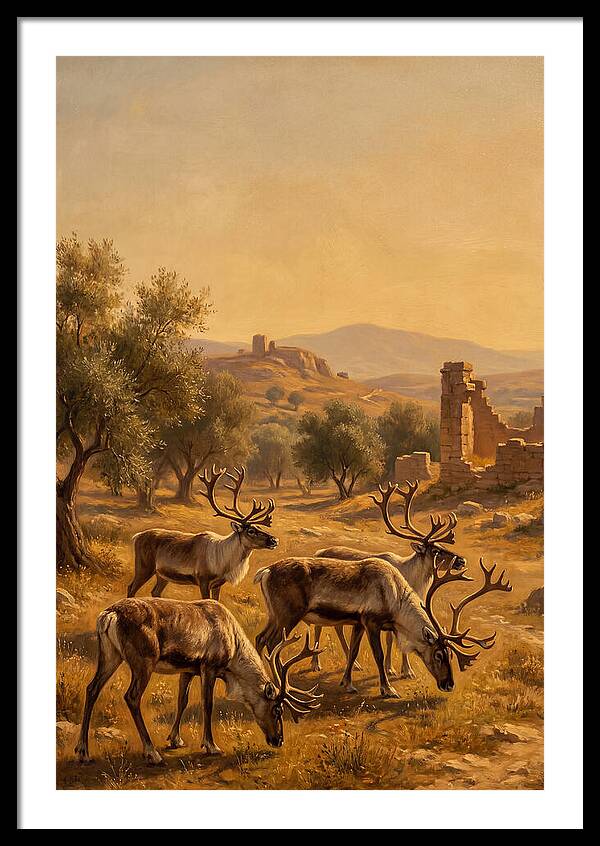 Reindeer In A Mediterranean Landscape