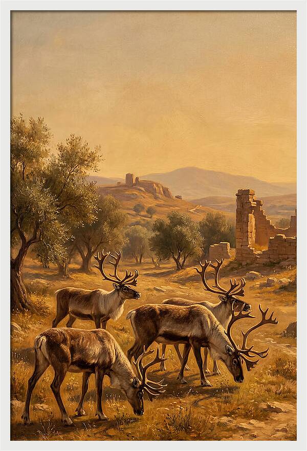 Reindeer In A Mediterranean Landscape