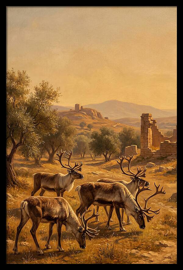 Reindeer In A Mediterranean Landscape