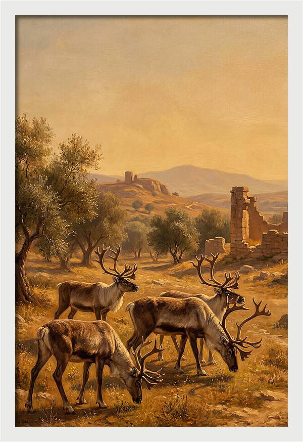 Reindeer In A Mediterranean Landscape