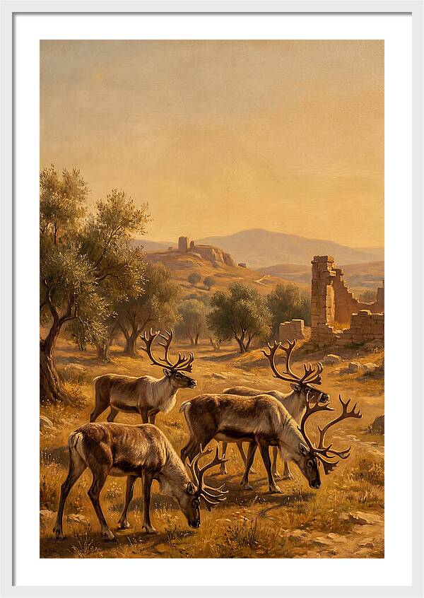 Reindeer In A Mediterranean Landscape