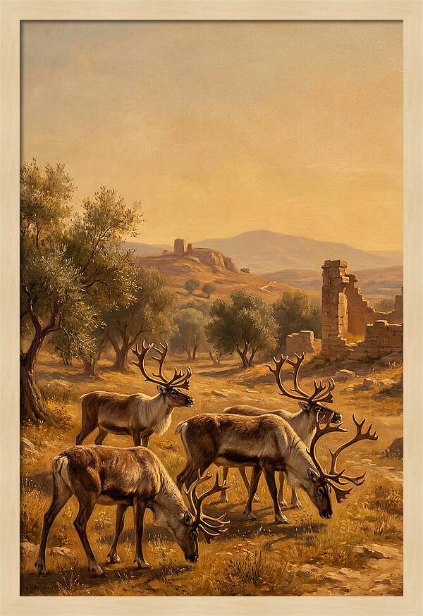 Reindeer In A Mediterranean Landscape