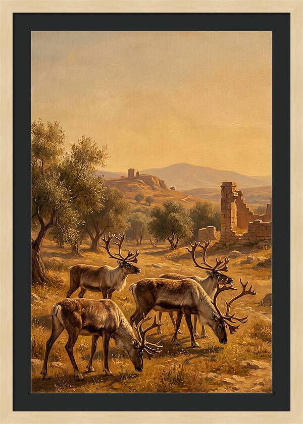 Reindeer In A Mediterranean Landscape