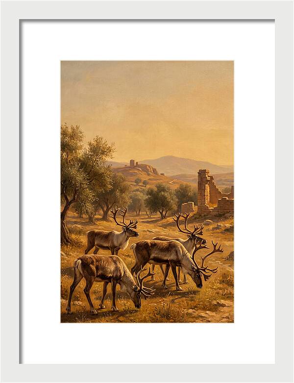Reindeer In A Mediterranean Landscape