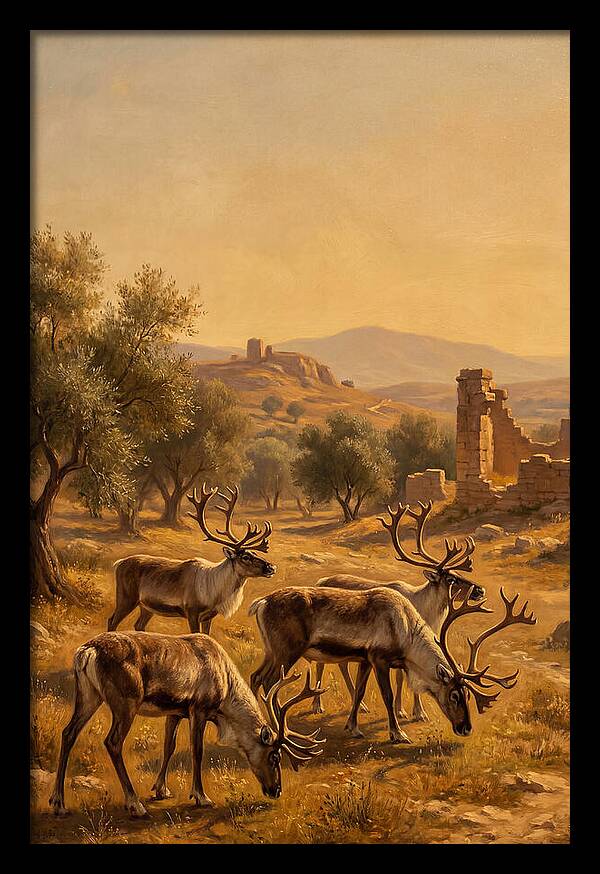 Reindeer In A Mediterranean Landscape