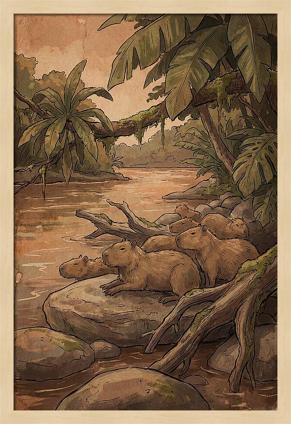 Relaxing Capybara Family