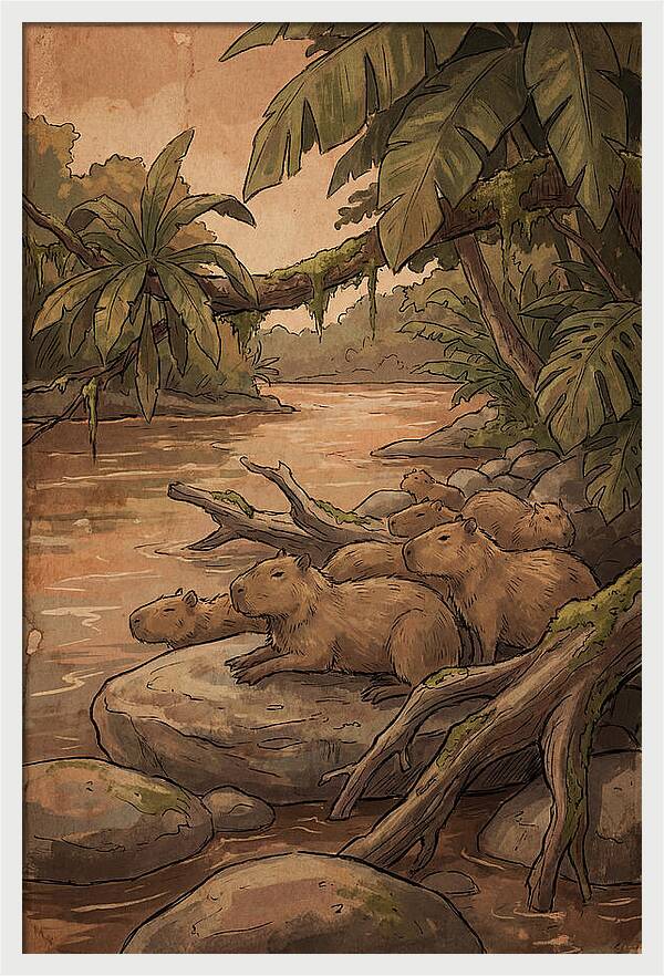 Relaxing Capybara Family