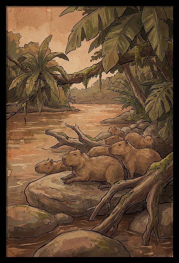 Relaxing Capybara Family