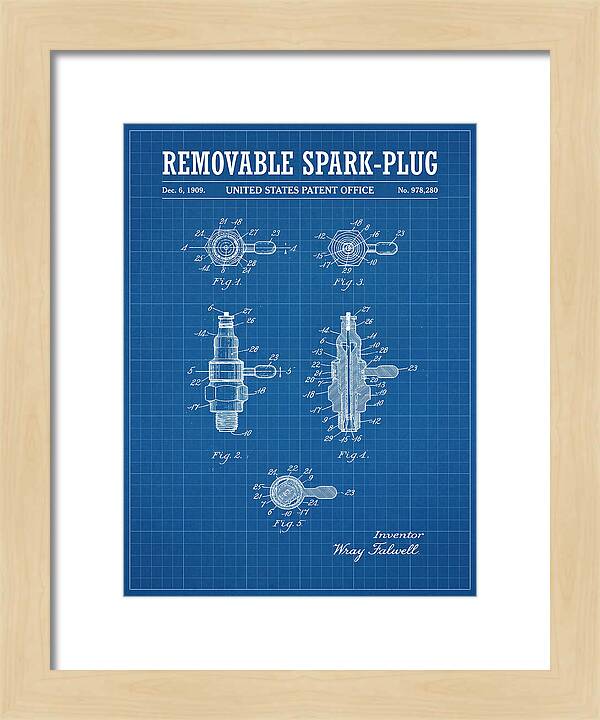 Removable Spark Plug Blueprint Patent Us978280a
