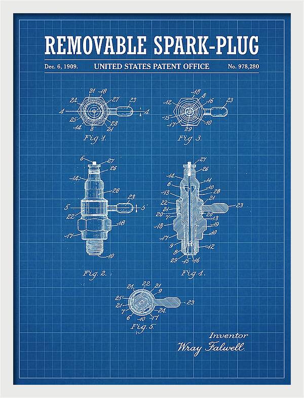 Removable Spark Plug Blueprint Patent Us978280a