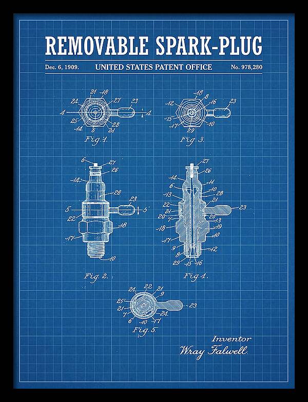 Removable Spark Plug Blueprint Patent Us978280a
