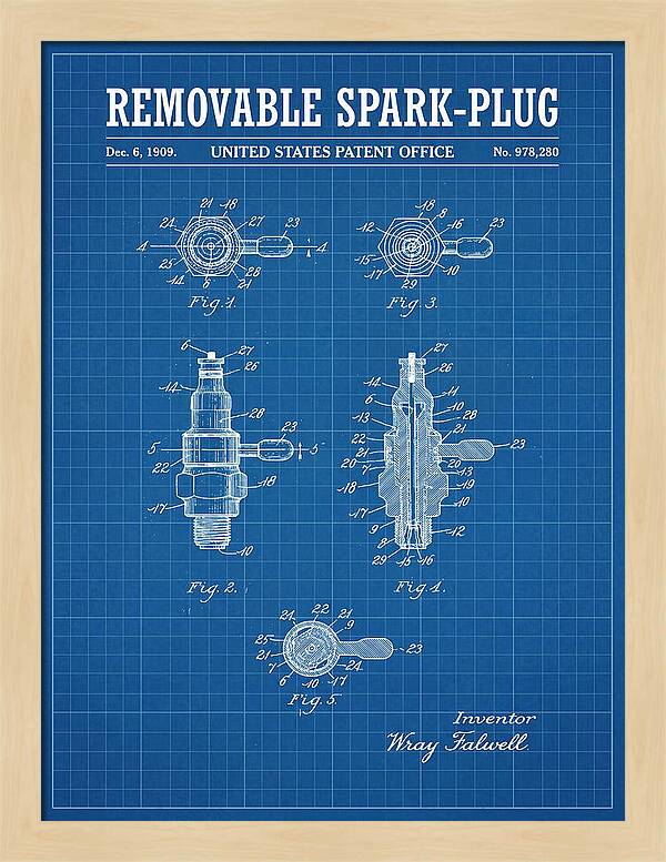 Removable Spark Plug Blueprint Patent Us978280a