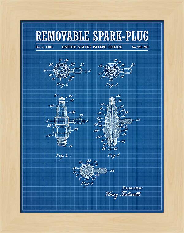 Removable Spark Plug Blueprint Patent Us978280a