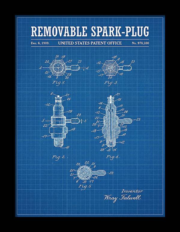 Removable Spark Plug Blueprint Patent Us978280a
