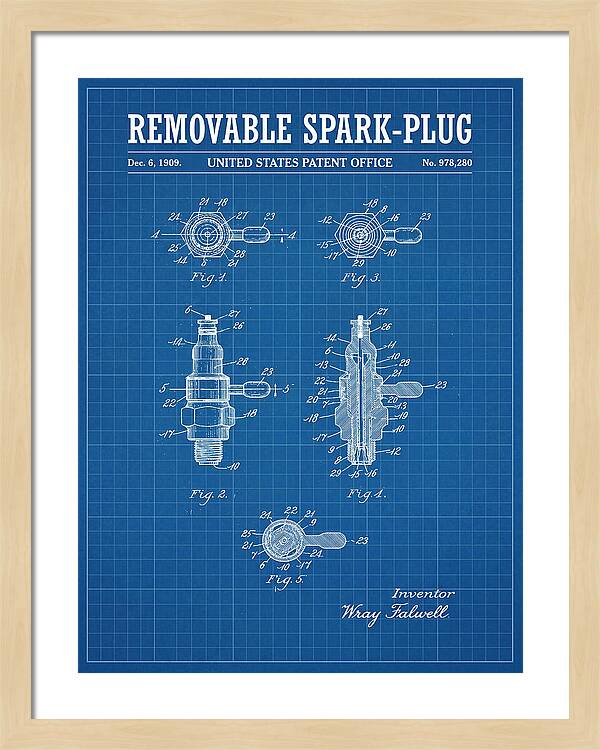 Removable Spark Plug Blueprint Patent Us978280a