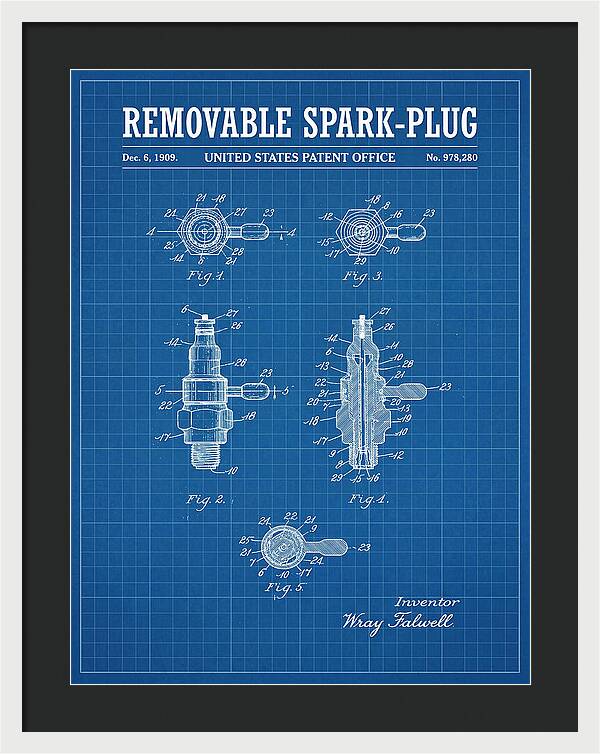 Removable Spark Plug Blueprint Patent Us978280a