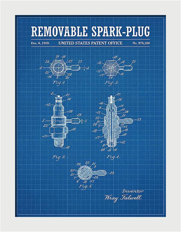 Removable Spark Plug Blueprint Patent Us978280a