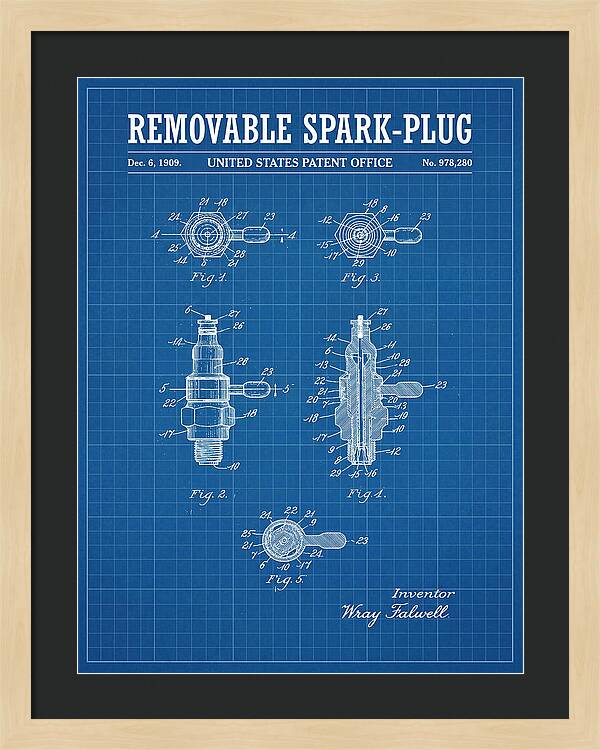 Removable Spark Plug Blueprint Patent Us978280a