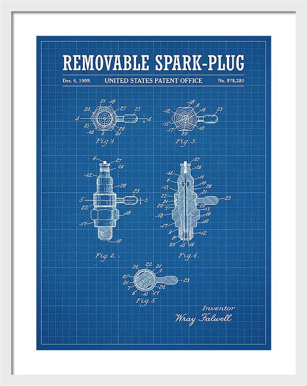 Removable Spark Plug Blueprint Patent Us978280a