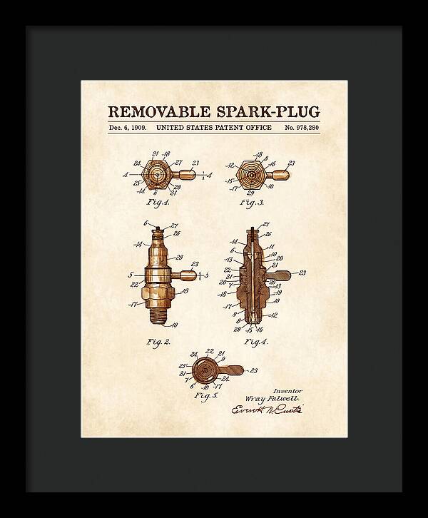 Removable Spark Plug Watercolor Patent Us978280a