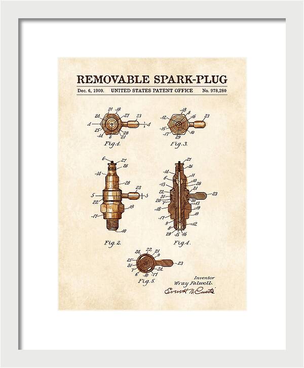 Removable Spark Plug Watercolor Patent Us978280a