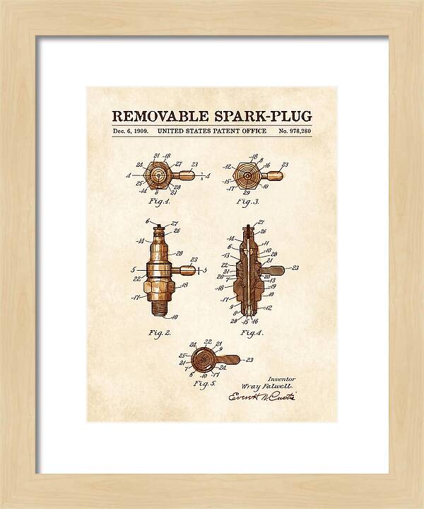 Removable Spark Plug Watercolor Patent Us978280a