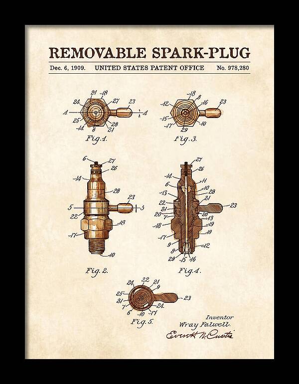 Removable Spark Plug Watercolor Patent Us978280a